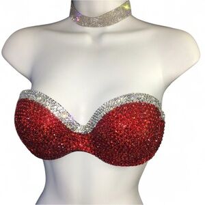 Crystal Diamond & Siam Red Fancy Strapless Bralet All Sizes New